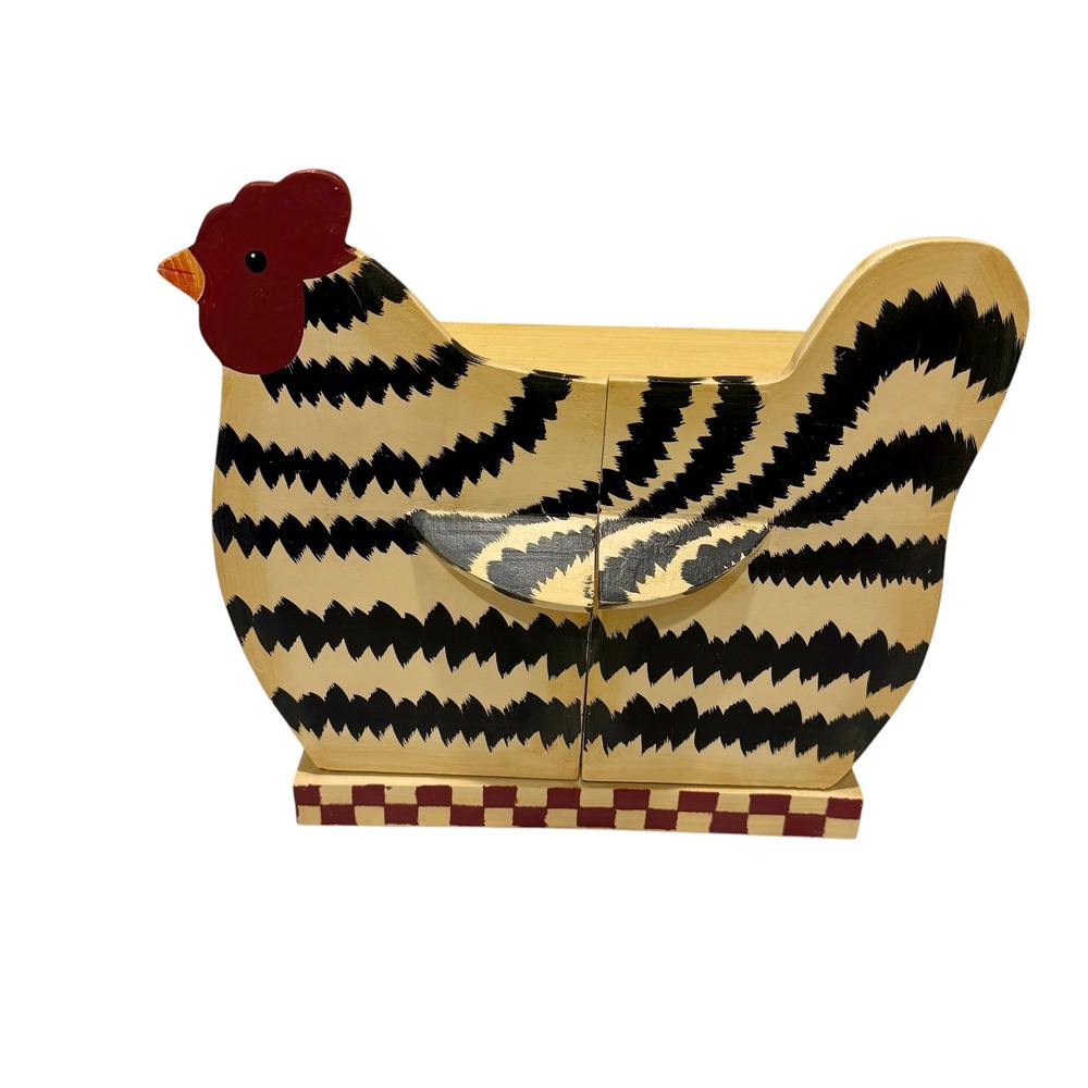 Vintage Wooden Chicken Egg Cabinet Hand Painted Farmhouse Hen Wall Storage Rack